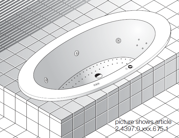 Встраиваемая акриловая  ванна  Laufen  Alessi One  2.4397.0.000.675.1, гидро-, аэромассаж LED подсветка, 2030x1020х575 мм, без панели,  каркас с ножками, белая