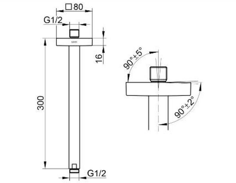 Держатель для верхнего душа потолочный Keuco 53089 010302 с квадратным отражателем хром