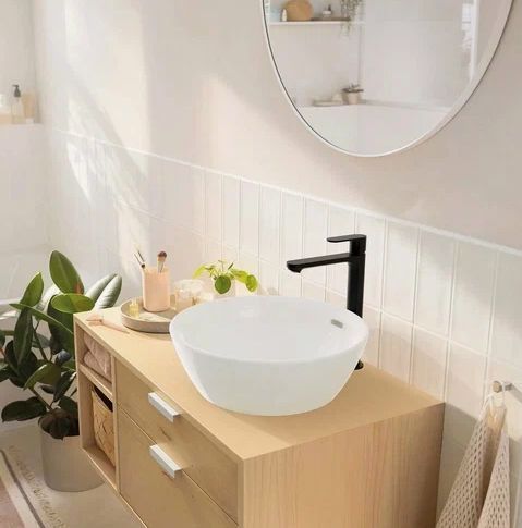 Однорычажный смеситель для накладной раковины HANSGROHE REBRIS S 72580670 240 мм, с CoolStart, с донным клапаном, чёрный матовый