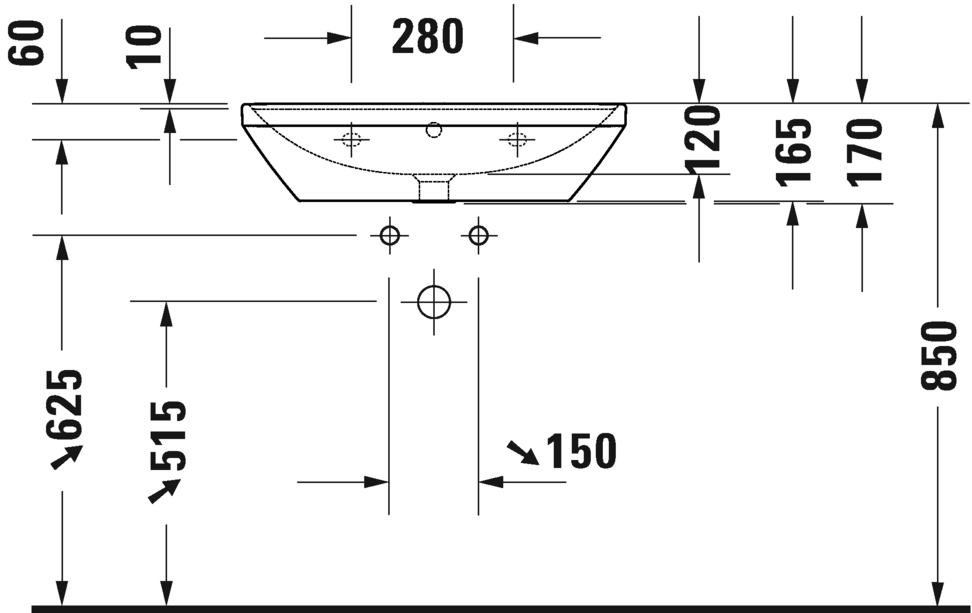 Раковина подвесная Duravit D-Neo 2366650000 650 мм х 440 мм, с переливом, с отверстием под смеситель, белая