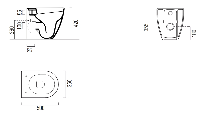 Унитаз приставной безободковый GSI PURA 8804FT11 500 мм х 360 мм, с крепежом FISSVBT, цвет Белый глянцевый