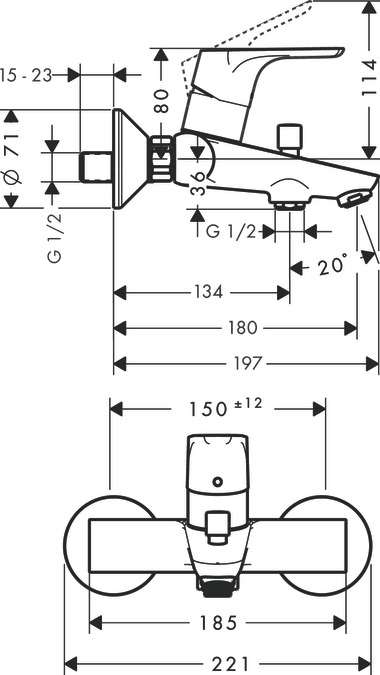 Смеситель для ванны настенный Hansgrohe Focus 31940000 Хром