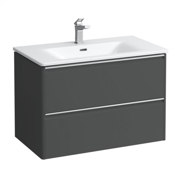 Тумба с раковиной  Laufen   Palace ПЭК   8.6070.5.266.104.1  80 см, цвет серый Traffic grey, 2 ящика, органайзер, ручки анодированный алюминий