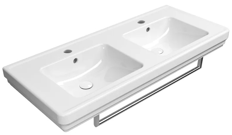 Раковина двойная накладная/подвесная GSI Classic 8725111 1250 мм × 540 мм, с  отверстием под смеситель, с переливом, без крепежа, цвет Белый глянцевый
