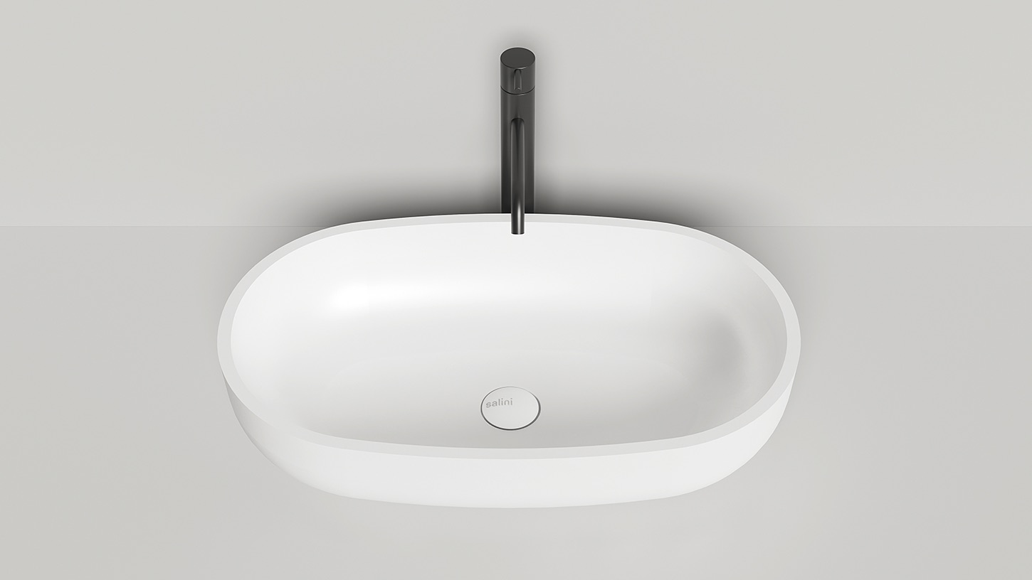 Раковина накладная овальная SALINI GLORIA 05 1102205M 385х640х145мм, S-Stone, без донного клапана, цвет Белый матовый