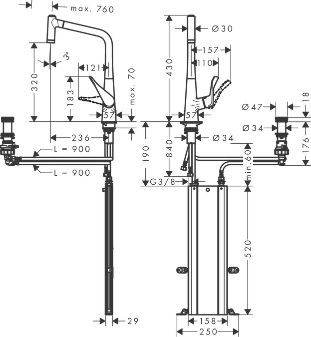 Смеситель для кухни с выдвижным изливом Hansgrohe M7120-H320 73806000 Хром