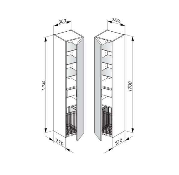 Шкаф - пенал высокий подвесной KEUCO EDITION 11 31331 330001 петли справа, 3 стеклянные полки, с бельевой корзиной, корпус/фасад шлифованный лак, чёрный