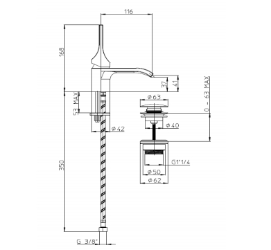 Однорычажный смеситель для раковины BOSSINI Apice E89600.030 168 мм, с донным клапаном,хром