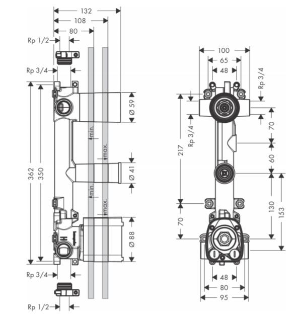 Скрытая часть для термостата AXOR Citterio E 36701180 для 2 потребителей