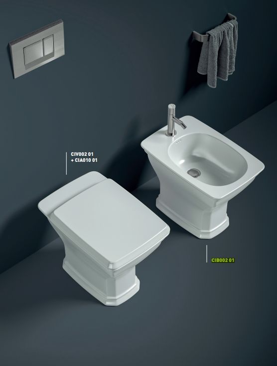 Биде напольное ARTCERAM CIVITAS CIB002 01 00 360 мм х 540 мм, с отверстием под смеситель, с переливом, с креплением, белое глянцевое