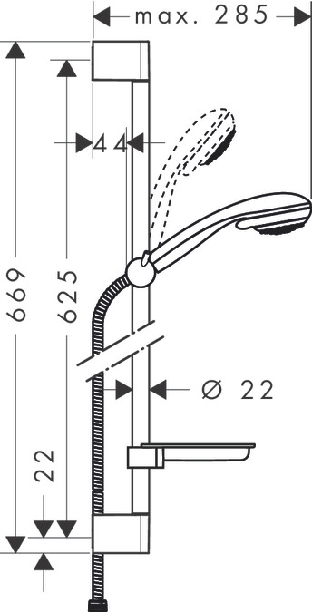 Душевой гарнитур со штангой 65 см и мыльницей Hansgrohe Crometta 85 Vario/Unica Crometta 27764000 Хром