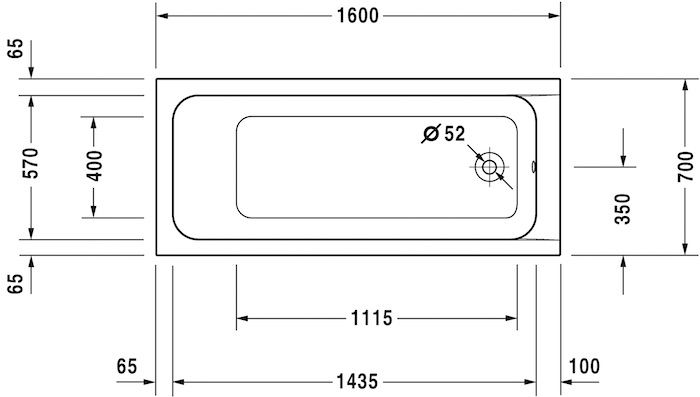 Акриловая встраиваемая ванна Duravit D-Code 700096000000000 1600 х 700