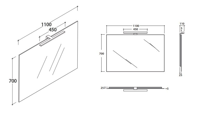 Зеркало с подсветкой GLOBO MIRROR FRAMES BPL110 1100 мм х 700 мм, без переключателя, серое