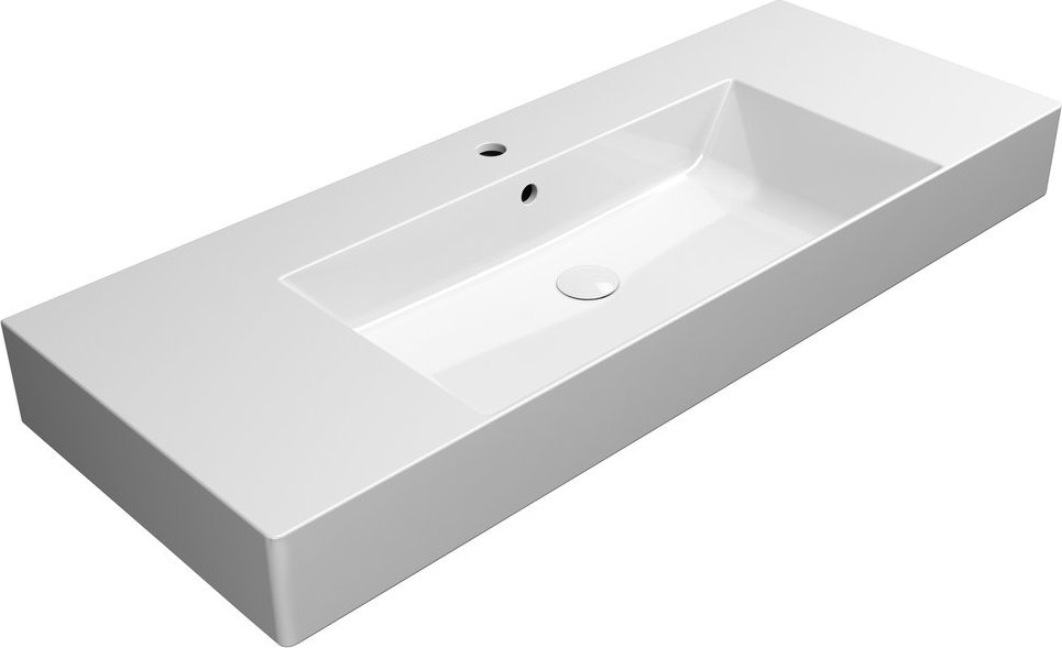 Раковина накладная/подвесная GSI KUBE X 9452111 1200 мм х 470 мм, с 1 отверстием под смеситель, с переливом, без крепежа, цвет Белый глянцевый
