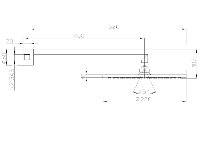 Настенный круглый верхний душ с кронштейном BOSSINI COSMO H70596I.094 520 мм х 280 мм, цвет Никель шлифованный