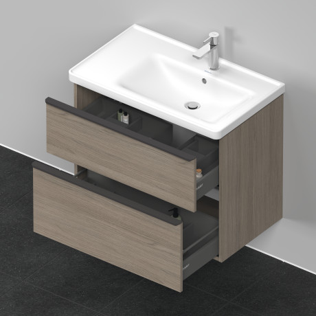 Тумба подвесная под раковину DURAVIT D-Neo DE435803535 784 мм х 452 мм, с выдвижным ящиком и выдвижным отделением, дуб терра