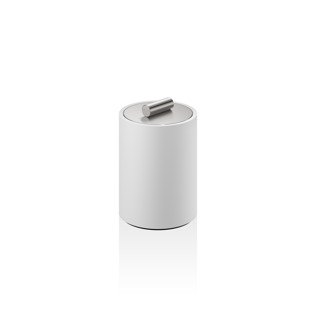 Контейнер настольный малый, универсальный, DECOR WALTHER (STONE DMD S) 0971255   11,5 X Ø 8 см  из композита Solid Surface , с крышкой, цвет: белый/сталь матовая