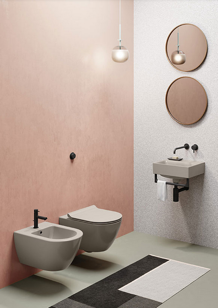 Биде подвесное GSI PURA 8865FR2105   550 мм х 360 мм, с отверстием под смеситель, с переливом, с креплением, цвет Tortora Matte