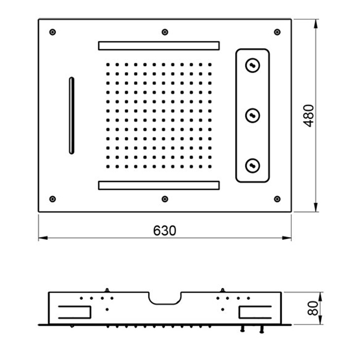 Трёхрежимный встроенный потолочный верхний душ с хромотерапией ALMAR Chromotherapy E044190.HB цвет Латунь брашированная