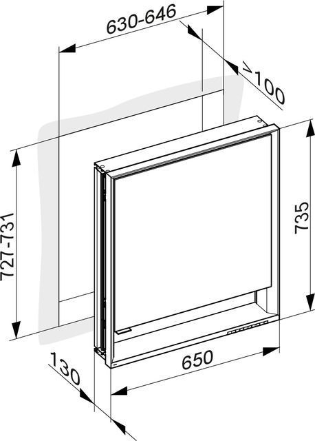 Правый зеркальный шкаф с подсветкой для встраиваемого монтажа KEUCO Royal Lumos 14331 171101 130х650х735 мм, 1 дверца, петли справа, цвет Алюминий серебристый анодированный