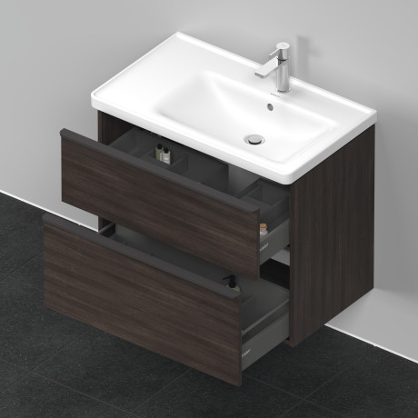 Тумба подвесная под раковину DURAVIT D-Neo DE435805353 784 мм х 452 мм, с выдвижным ящиком и выдвижным отделением, каштан тёмный
