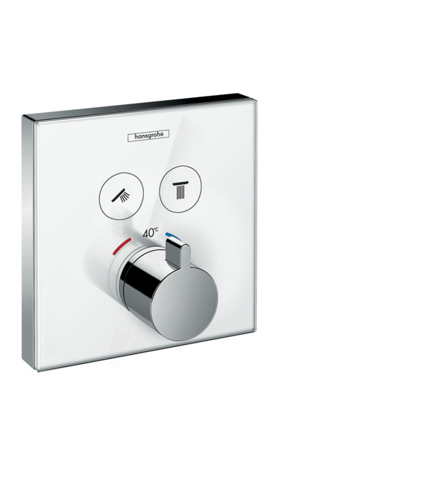 Термостат для душа Нansgrohe ShowerSelect Glass 15738400 для 2 потребителей стеклянный белый/хром