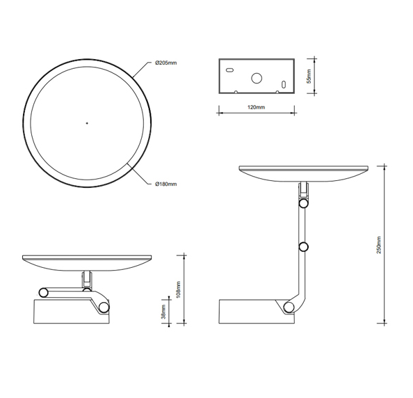 Косметическое зеркало настенное с подсветкой DECOR WALTHER   VISION R 5X    0123160   Ø 20,5(18)  см, увеличение 5х, функция памяти, цвет  черный матовый