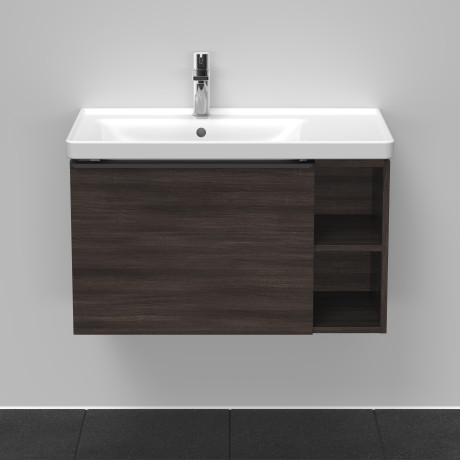 Тумба подвесная под раковину DURAVIT D-Neo DE425805353 784 мм х 452 мм, с выдвижным ящиком и открытой боковой полкой, каштан тёмный