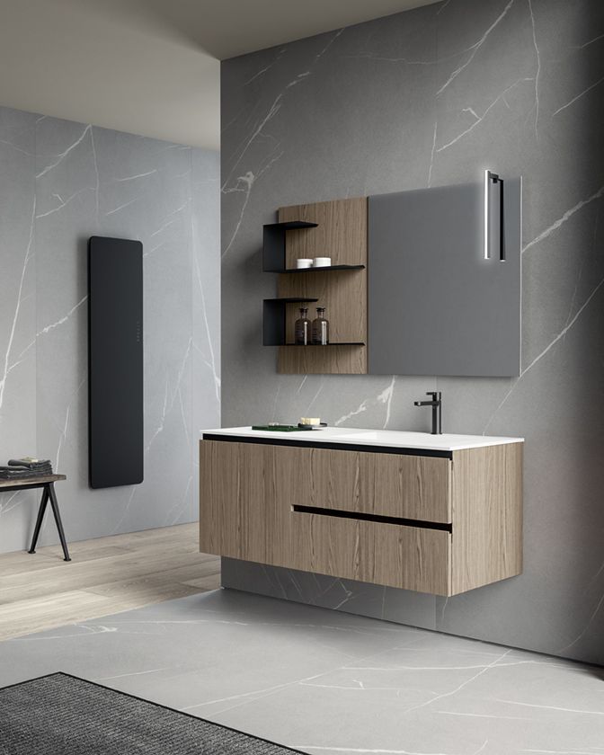 Тумба подвесная для раковины BMT Galaxy 937 106 HEF 01 294  700х486х500 мм, с 2 выдвижными ящиками, цвет Nespola/Metallic Titanium