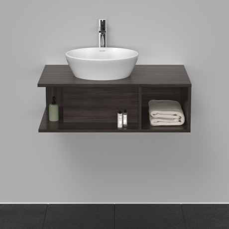 Тумба подвесная под раковину DURAVIT D-Neo DE492805353 800 мм х 550 мм, с консолью, с открытой полкой справа, каштан тёмный