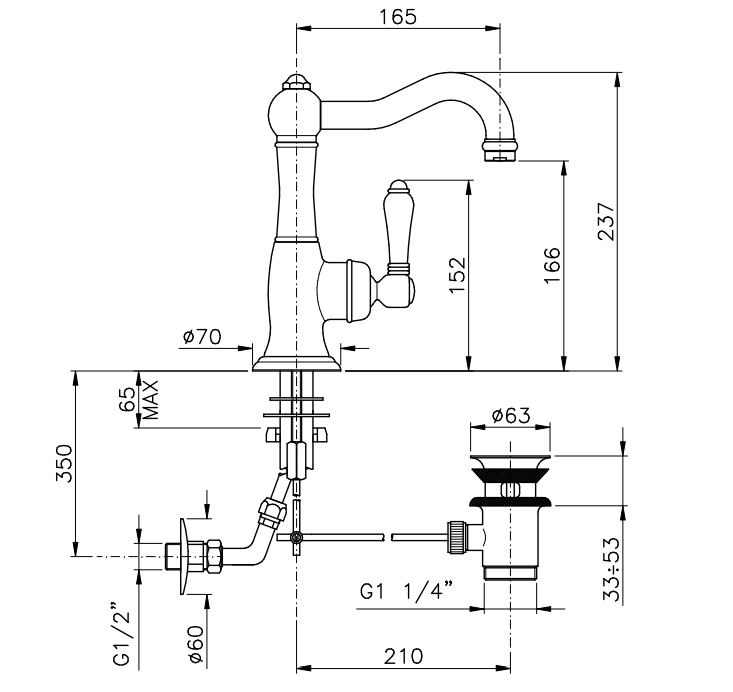 Смеситель однорычажный для раковины NICOLAZZI CINQUANTA 3452CR75C с донным клапаном, хром