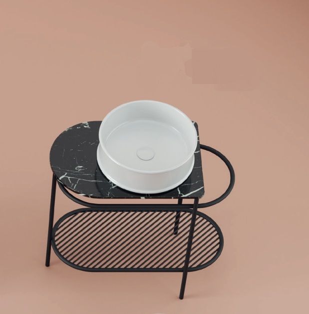 Раковина круглая накладная ARTCERAM ATELIER ATL001 17 00 440 мм х 440 мм, без отверстия под смеситель, без перелива, чёрный матовый