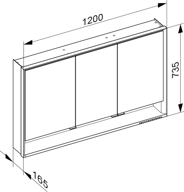 Зеркальный шкаф с подсветкой и подогревом для настенного монтажа KEUCO Royal Lumos 14305 171304 165х1200х735 мм, 3 дверцы, цвет Алюминий серебристый анодированный