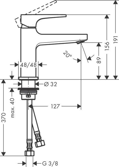 Смеситель для маленькой раковины Hansgrohe Metropol 32500670  со сливным донным клапаном Push-Open, чёрный матовый