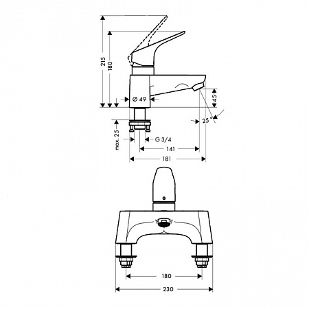 Смеситель на борт ванны Hansgrohe Metris 31423000 Хром