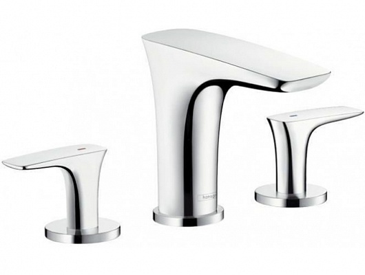Смеситель для раковины на 3 отверстия Hansgrohe PuraVida 15063000 со сливным гарнитуром хром