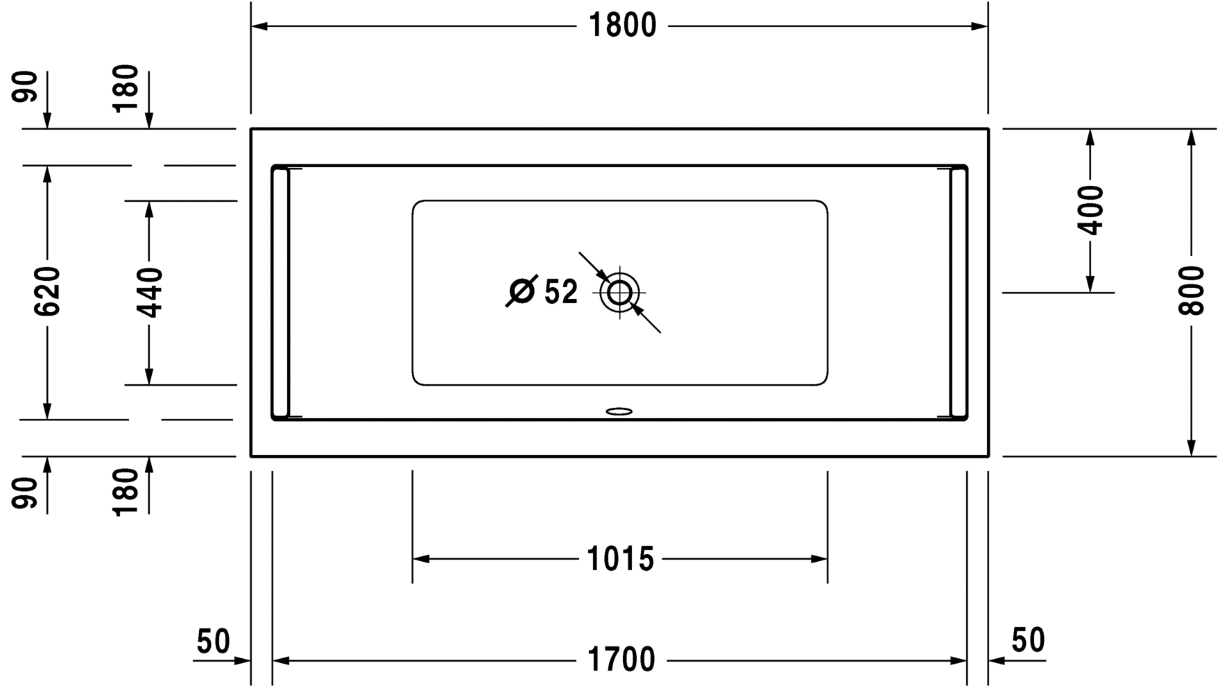 Акриловая ванна Duravit Starck 700338000000000 1800 х 800 c двумя наклонами для спины, встраиваемая версия или версия с панелями, белая