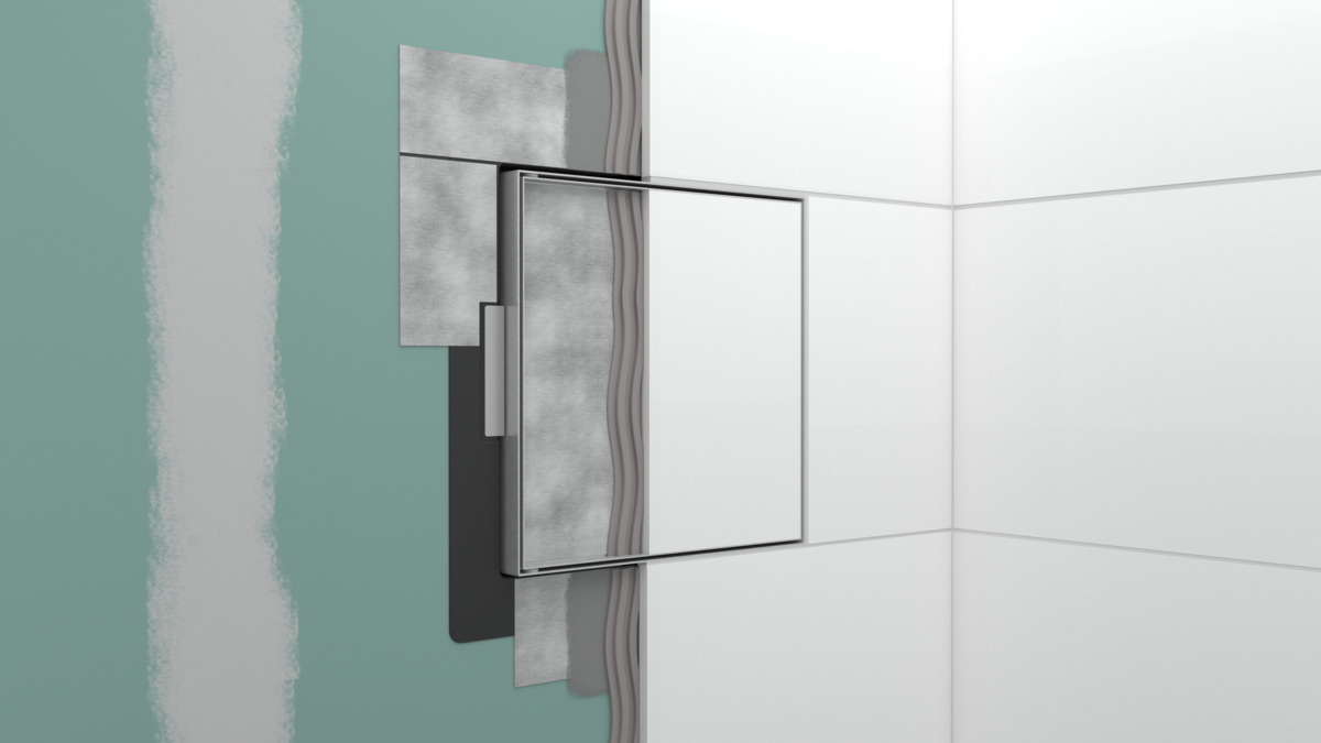 Настенный короб HANSGROHE XtraStoris Rock 56091800 с открытой рамой 300 мм х 300 мм х 140 мм, с дверью для облицовки плиткой, полированная сталь