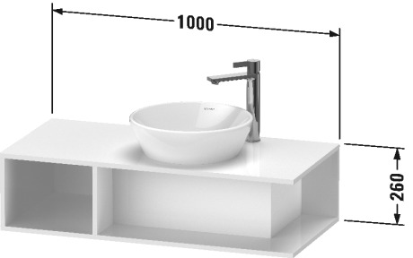 Тумба подвесная под раковину справа DURAVIT D-Neo DE493901818 1000 мм х 480 мм, с открытой боковой полкой слева и консолью, белый матовый