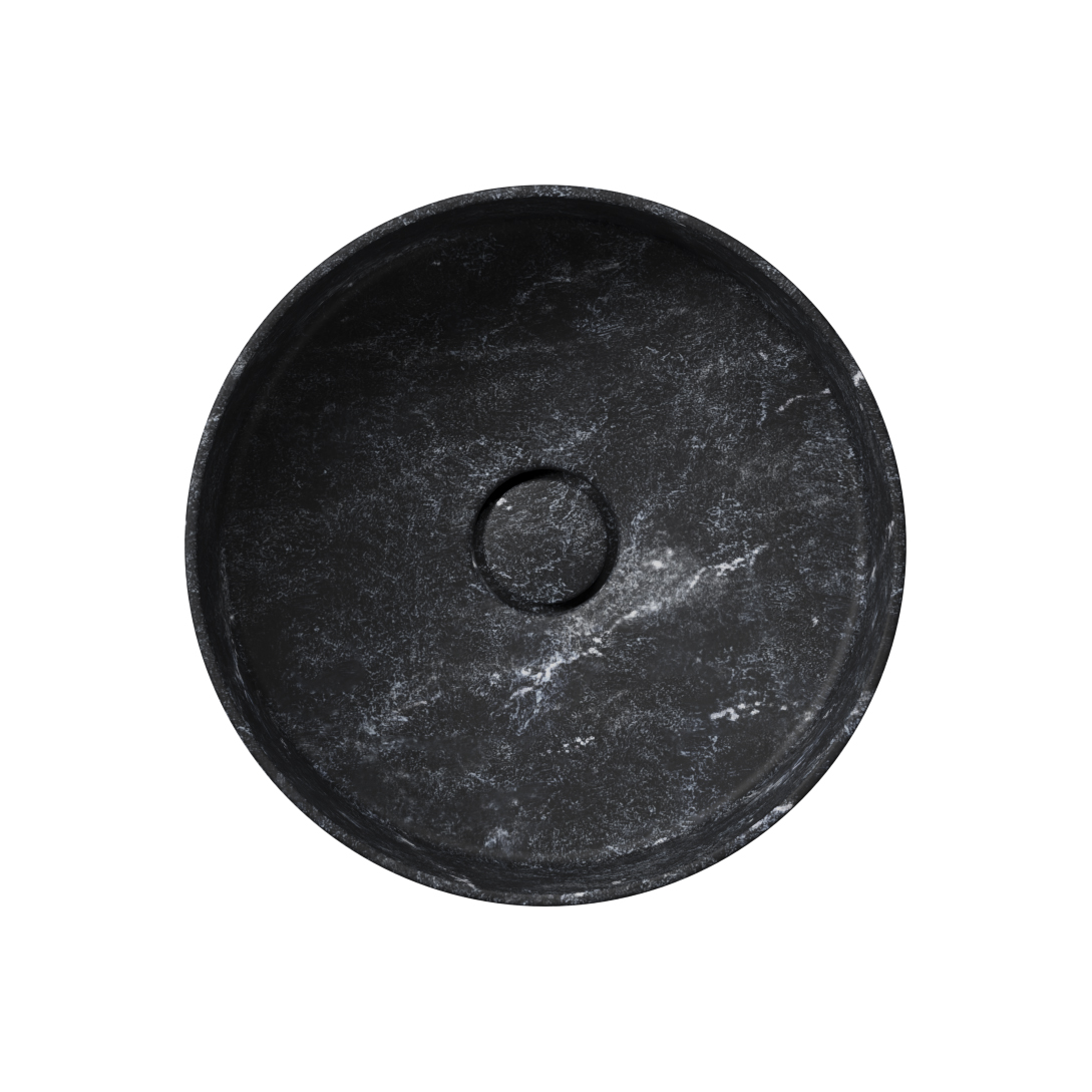 Раковина накладная круглая GSI AltaCeramica AC30136 400 х 400 мм, без отверстия под смеситель, цвет под черный мрамор Marbled black