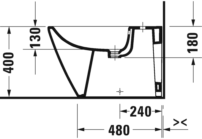 Напольное биде Duravit D-Neo 2294100000 370 мм х 650 мм, c отверстием под смеситель, с переливом, с креплением, белое