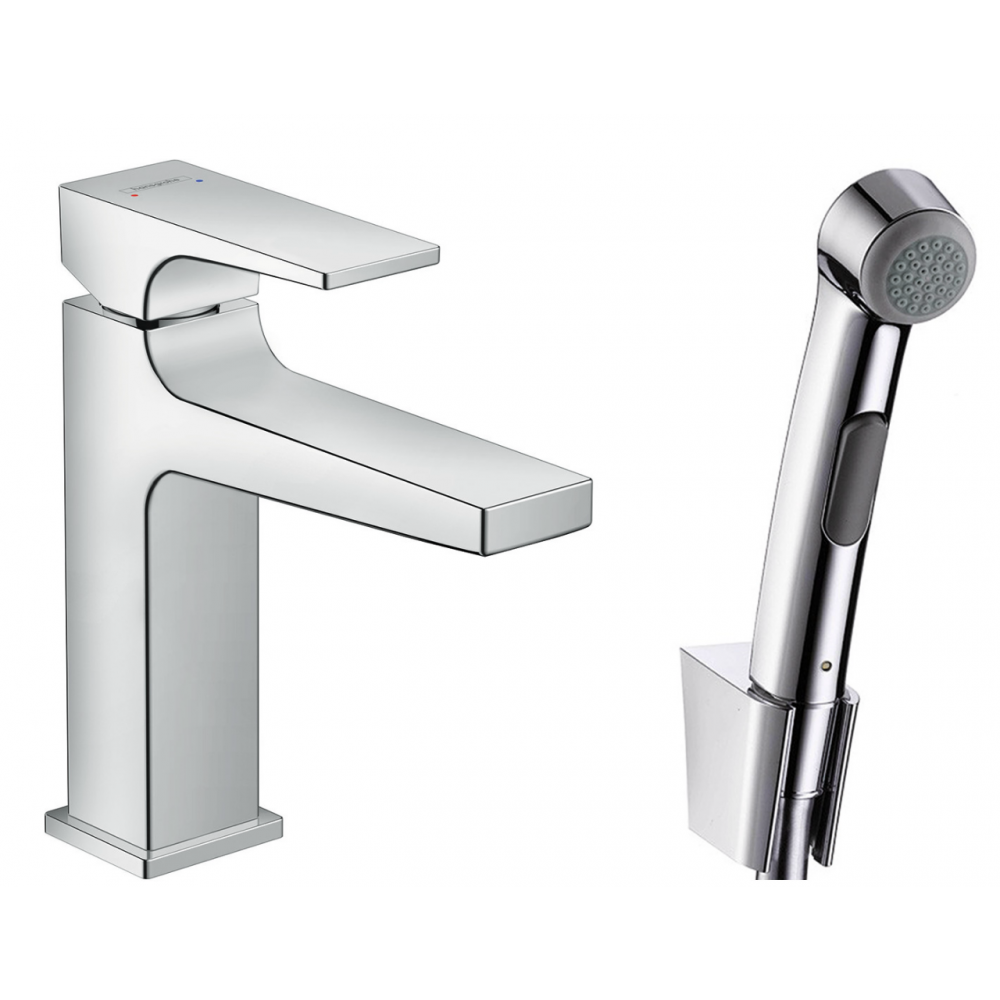 Смеситель для раковины с гигиенической лейкой и донным клапаном Hansgrohe Metropol 32522000 Хром