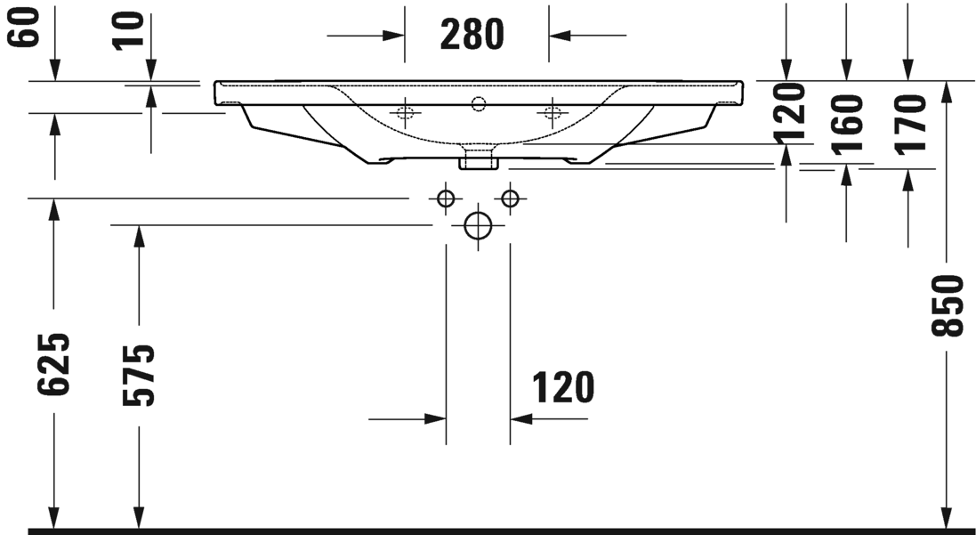 Раковина встраиваемая сверху Duravit D-Neo 2367100060 1005 мм х 480 мм, с переливом, без отверстия для смесителя, белая