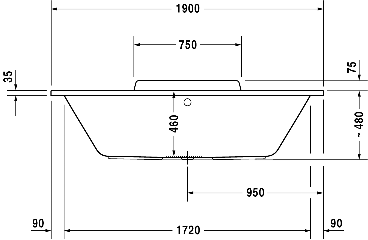 Акриловая ванна Duravit DuraStyle 700299000000000 1900 х 900 c двумя наклонами для спины, встраиваемая или с панелями, белая