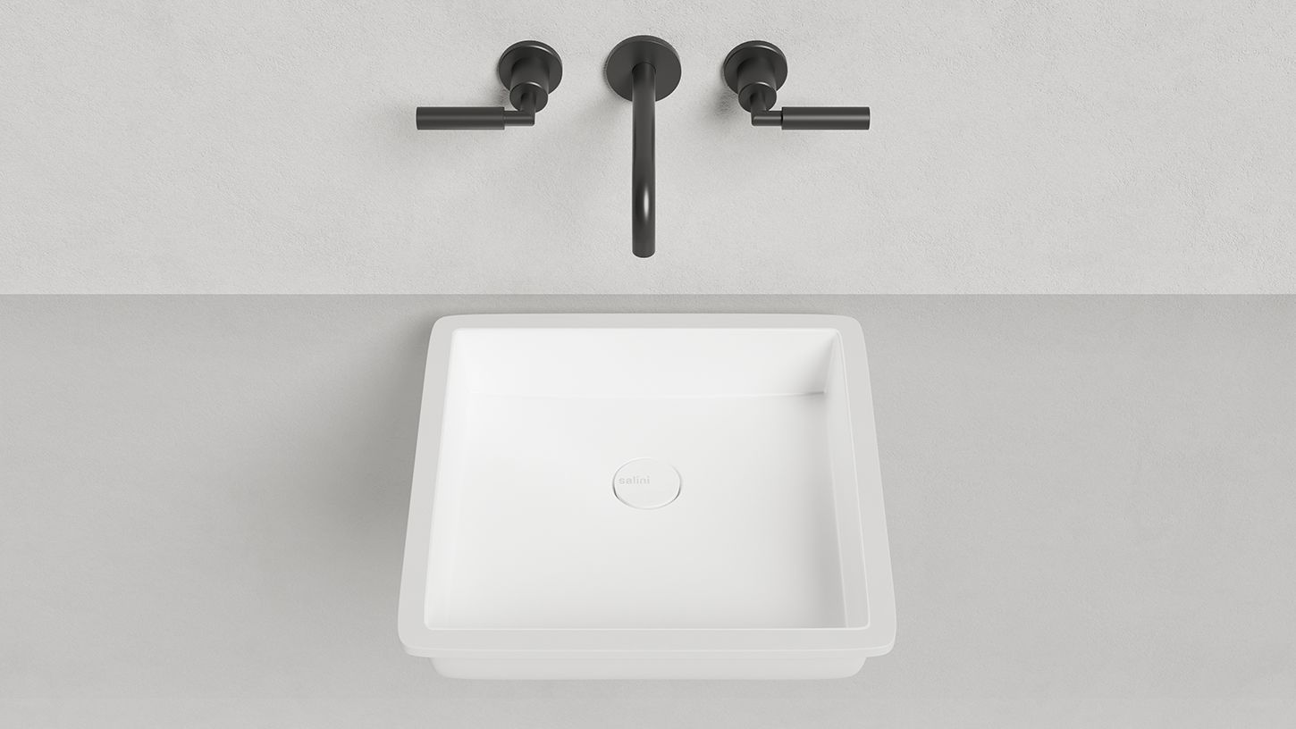 Раковина встраиваемая квадратная SALINI MAREA 07 1802207M 420х420х125мм, S-Stone, без донного клапана, цвет Белый матовый