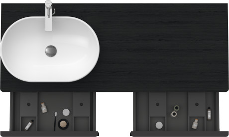 Тумба подвесная под раковину слева DURAVIT D-Neo DE4950L1616 1400 мм х 550 мм, с 2 выдвижными ящиками и открытой полкой, чёрный дуб