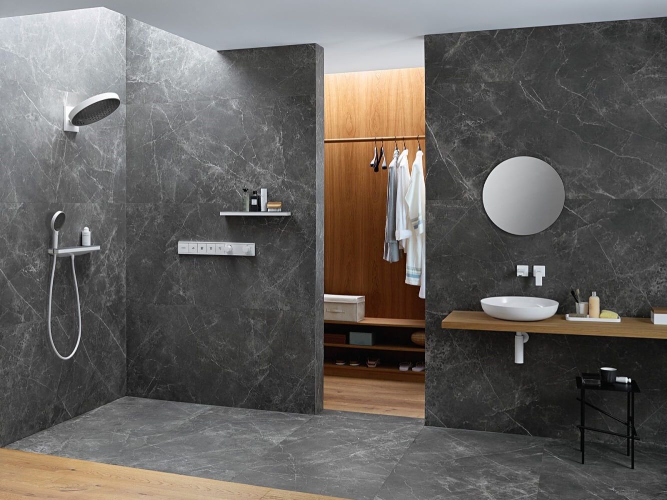 Верхний душ Hansgrohe Rainfinity 250 1jet 26227700 с настенным кронштейном, EcoSmart, белый матовый