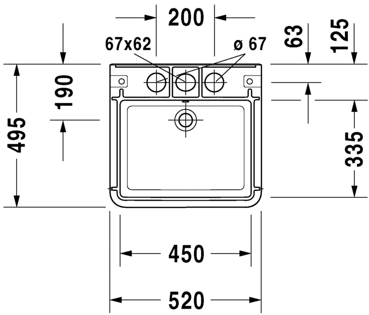 Раковина встраиваемая снизу Duravit DuraStyle 26315200301 с тремя отверстиями под смеситель, с переливом, с покрытием WonderGliss,  белая