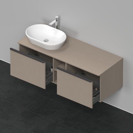 Тумба подвесная под раковину слева DURAVIT D-Neo DE4950L7575 1400 мм х 550 мм, с 2 выдвижными ящиками и открытой полкой, лён