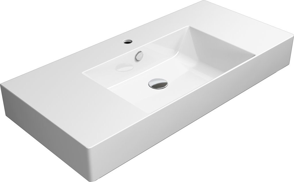 Раковина накладная/подвесная GSI KUBE X 9451111 1000 мм х 470 мм, с 1 отверстием под смеситель, с переливом, без крепежа, цвет Белый глянцевый